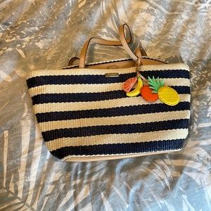 Nautical summer Kate spade tote with fruit embellishments.